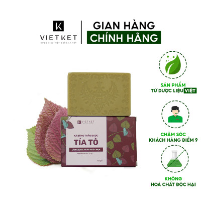 Cục Xà Bông Thảo Dược Tía Tô VIETKET 100g - Làm Sạch, Giảm Mụn Lưng, Sáng Da, Duy Trì Độ Ẩm, Hương Thơm Thảo Dược