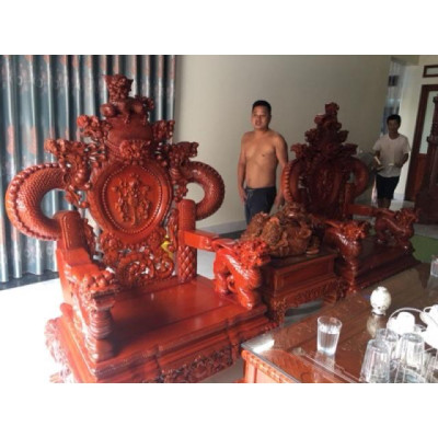Bộ bàn ghế rồng đỉnh gỗ hương đá tay 12