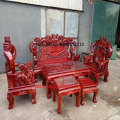 Bộ Bàn Ghế Rồng Khuỳnh Nghê Đỉnh Gỗ Xà Cừ