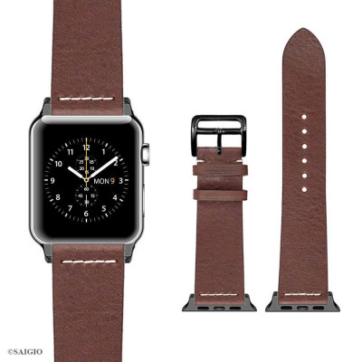 Dây Da Apple Watch 41mm 40mm 38mm, Chất Liệu Da Bò Cao Cấp, Phong Cách Vintage Thread Hoài Cổ, Đơn Giản Và Tinh Tế, Tương Thích Các Phiên Bản Series 10/9/8/7/6/5/4/3/2/1/SE/SE2 - Hàng Chính Hãng SAIGIO