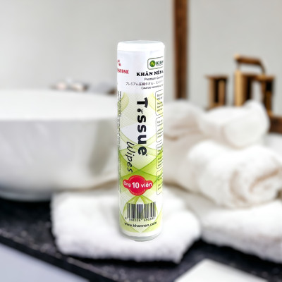 Tuýp Khăn nén cao cấp T.ssue Wipes (10 viên/tuýp). Sử dụng tiện lợi cho chuyến đi du lịch, công tác