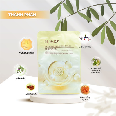 Mặt nạ cám gạo cấp ẩm Sennio Supper Aqua & Brightening Mask dưỡng trắng da ngăn ngừa lão hoá 23ml SNO 821