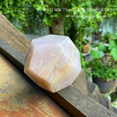 Đá 12 mặt thạch anh hồng NHASAN QC1408 công cụ hỗ trợ thiền định - nặng 640gr, đường kính 8.6cm