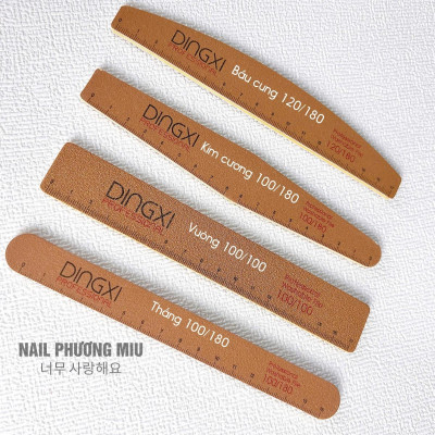 Dũa DINGXI Có Thước Đo Loại Dày Nhiều Form Vuông, Thẳng, Bầu, Kim Cương Màu Nâu Da Bò Cao Cấp Có Kẻ Vạch Làm Nail Chuyên Nghiệp