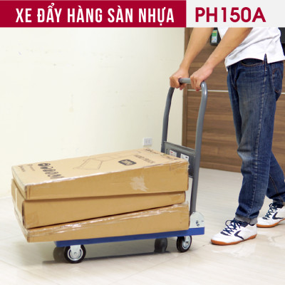 Xe đẩy hàng 4 bánh gấp gọn chở 120kg sàn nhựa nhập khẩu FUJIHOME PH150A - bánh cao su chống ồn, sàn nhựa chống ăn mòn- Hàng chính hãng