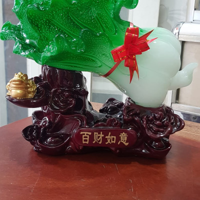 Tượng Bắp Cải Cóc Vàng Phong Thuỷ Tài Lộc đế gỗ thỏi vàng Size trung Ngang 25cm x Cao 21cm x Sâu 11cm Công dụng trưng bắp cải tượng trưng cho của cải cóc giữ ngậm tiền trưng bàn làm việc, nhà, công ty, quà biếu tặng ý nghĩa ạ