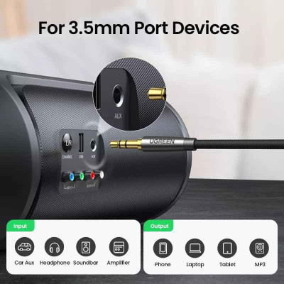 Ugreen UG90595AV150TK 5M Cáp âm thanh 3.5mm 2 đầu dương mạ Bạc - HÀNG CHÍNH HÃNG