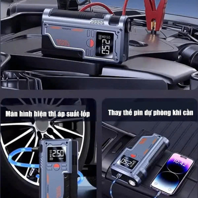 Bộ Kích Bình Ắc Quy 12V 1000A Kiêm Bơm Lốp Xe 150Psi 10000 mAh Dùng Cho Xe 4C Đến 7C