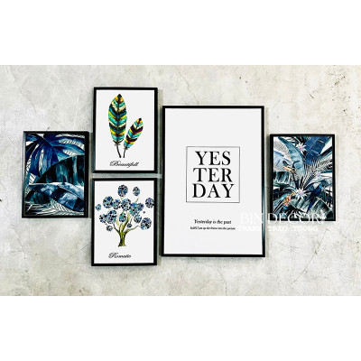 (ẢNH THẬT) Tranh treo tường lá tropical nhiệt đới có khung kèm đinh treo