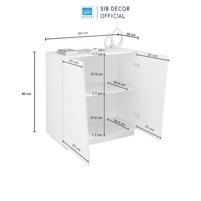 Tủ Hồ Sơ 2 Cánh Cách Điệu, Lưu Trữ Tài Liệu Văn Phòng Màu Trắng Thương Hiệu SIB Decor HS80