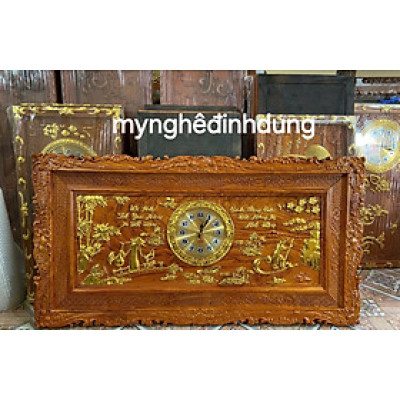 Tranh đồng hồ treo tường khắc chữ chả mẹ bằng  gỗ gõ kt 67x127x4cm 