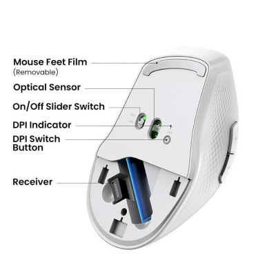 Ugreen UG15805MU101TK 4000DPI Bluetooth 6 nút điều chỉnh kiểu dáng Công thái học Màu Trắng Chuột không dây + BT Không kèm Pin AA - HÀNG CHÍNH HÃNG