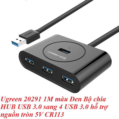 Ugreen UG20291CR113TK 100CM màu Đen Bộ chia HUB USB 3.0 sang 4 USB 3.0 hỗ trợ nguồn 5V - HÀNG CHÍNH HÃNG