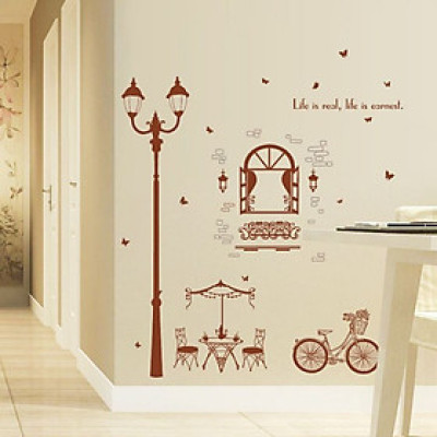 Decal dán tường Cột đèn nâu AmyShop DKN059
