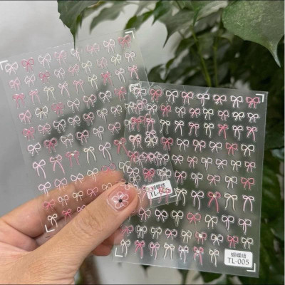 Sticker 5D Lụa Nổi Hình Dây Nơ Mảnh Mix Màu Trắng Hồng dán nail Cao Cấp TL004 Đính Đá Trang Trí Móng Siêu Dễ Thương Phong Cách Hàn Quốc Nữ Women