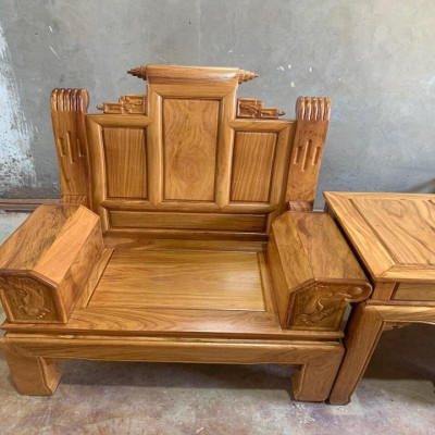 Bộ bàn ghế âu á tay hộp chương cuốn thư vách trơn chọn vân gỗ gõ đỏ 6 món