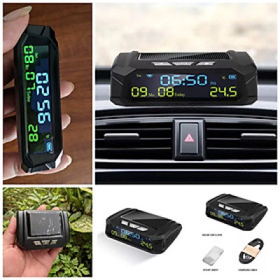 Đồng Hồ Báo Giờ Xe Hơi Ô Tô Năng Lượng Mặt Trời 3in1: Nhiệt Độ, Ngày Tháng - Mẫu Mới Loại Tốt