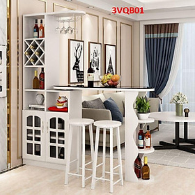Quầy bar mini, quầy bar kiêm vách ngăn phòng khách nhà bếp 3VQB01 ( Không kèm ghế)
