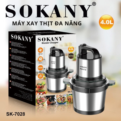Máy xay thịt, máy xay tói ớt đa năng công suất mạnh mẽ 800W SOKANY SK-7028, dung tích 4L, cối INOX 304 - HÀNG CHÍNH HÃNG