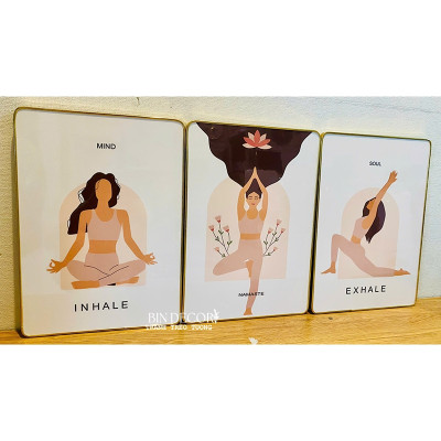 (ẢNH THẬT) Tranh treo tường yoga 4 trang trí decor phòng tập lớp học kèm đinh treo
