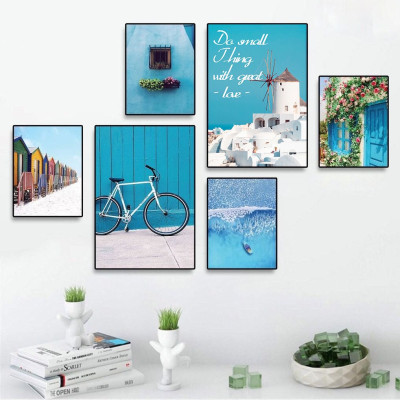 Tranh treo tường phòng khách - tranh treo tường phòng làm việc - tranh treo tường nhà hàng-khách sạn - bộ 6 tranh treo tường biển xanh-Tặng kèm đinh 3 chân