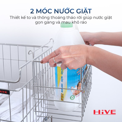 Kệ (Giỏ) Đựng Đồ, Chia Quần Áo Phòng Giặt HiVE 2 tầng inox 304 cao cấp có bánh xe