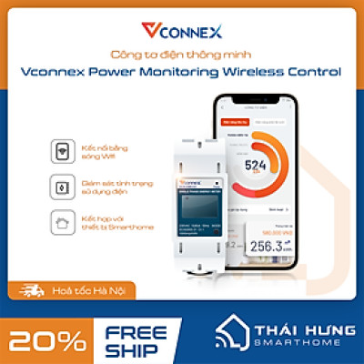 Thiết bị giám sát tiêu thụ điện năng thông minh Vconnex, kết nối app,có chứng chỉ đo lường,