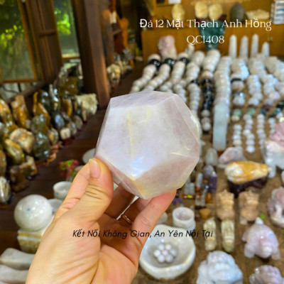 Đá 12 mặt thạch anh hồng NHASAN QC1408 công cụ hỗ trợ thiền định - nặng 640gr, đường kính 8.6cm