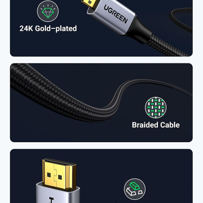 Ugreen UG10550HD109TK 1M 4k 60hz Cáp chuyển Micro HDMI sang HDMI đầu kim loại dài 1M - HÀNG CHÍNH HÃNG