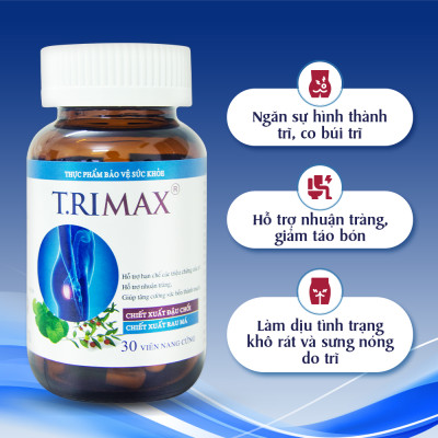 Liệu Trình Hỗ Trợ Điều Trị Trĩ TRIMAX, Giúp Co Búi Trĩ, Giảm Đau Rát Chảy Máu (Combo 3 Hộp Viên Uống Trimax + 1 Kem Thoa Trimax)