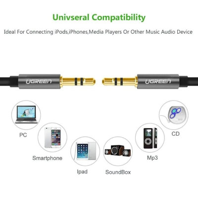 Ugreen UG10733AV119TK 1M màu Đen Cáp âm thanh 2 đầu 3.5mm dương dây tròn TPE cao cấp - HÀNG CHÍNH HÃNG