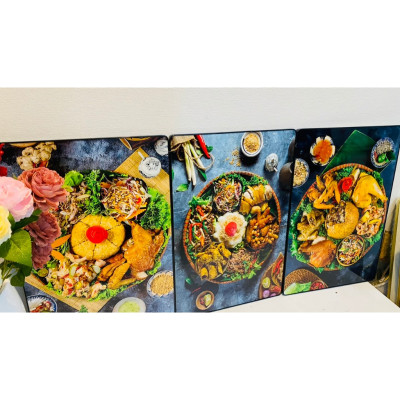 Tranh treo tường tráng gương mẹt gà,gà lên mâm trang trí quán ăn,nhà hàng(kèm đinh 3 chân)