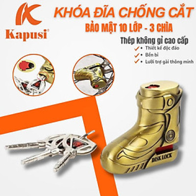 Khóa Đĩa Xe Chống Cắt Thép Không Gỉ Hình Giày - Bảo Mật 10 Lớp, 4 Chìa
