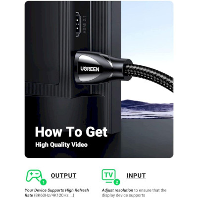 Ugreen UG40493HD150TK 0.5m 2.1 HDMI 8K 60hz 48Gpbs Male to Male Braided Cable 4k 120hz 50cm - HÀNG CHÍNH HÃNG
