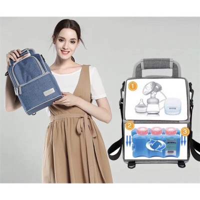Ba Lô Bỉm Sữa, Ba Lô Giữ Nhiệt Trữ Sữa Lanh Cho Bé (Tặng Kèm 2 Đá 3 Sóng)