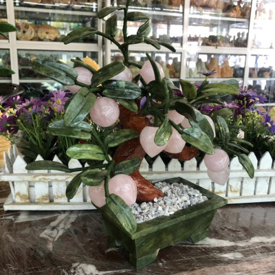 Cây đào phong thuỷ đá thạch anh hồng 13 quả - Cao 35 cm