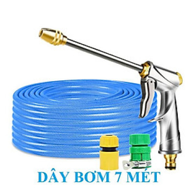 ️ Bộ dây vòi xịt nước rửa xe, tưới cây , tăng áp 3 lần, loại 7m, 10m 206701-2 đầu đồng,cút, + đai