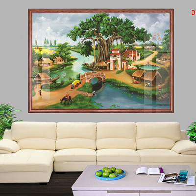 Tranh kính cường lực Làng quê D803 08 (được chọn mẫu)