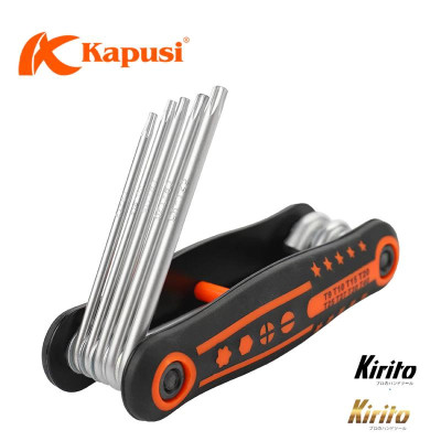 Bộ 8 chìa lục giác và lục giác bông Thép CR-V, chịu nhiệt, mạ thép chrome Kapusi Japan bộ gập gọn