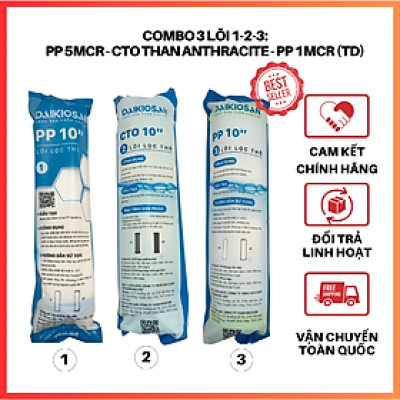 COMBO 3 LÕI LỌC NƯỚC SỐ 1-2-3 (PP - CTO - PP) - HÀNG CHÍNH HÃNG ĐẠI VIỆT
