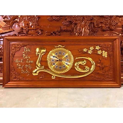 Tranh đồng hồ treo tường chữ lộc bằng gỗ hương đỏ kt 41×81×3cm
