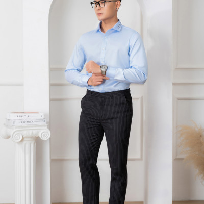 Áo sơ mi nam dài tay ALIGRO chất liệu 100% cotton , cổ bẻ dáng ôm chống nhăn Blue ALGS212
