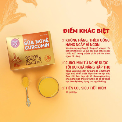 Sữa nghệ Honimore 3300mg Curcumin hộp 288g | 16 gói | Dành cho người dạ dày | Phụ nữ sau sinh | Tăng cường miễn dịch | Da sáng mịn