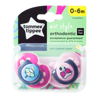 Ty ngậm thoáng khí cho bé Tommee Tippee Air 0-6 tháng (vỉ đôi) - Mèo hồng