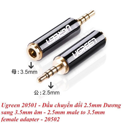 Ugreen UG2050120502TK Màu Đen Đầu chuyển âm thanh 2.5mm dương sang 3.5mm âm - HÀNG CHÍNH HÃNG