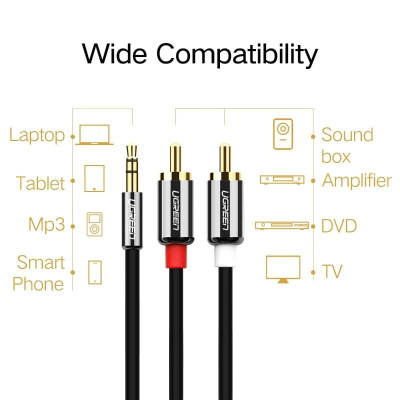 Ugreen UG20779AV116TK 0.5M màu Đen Cáp âm thanh 2 đầu Bông sen sang 3.5mm Dương mạ vàng - HÀNG CHÍNH HÃNG