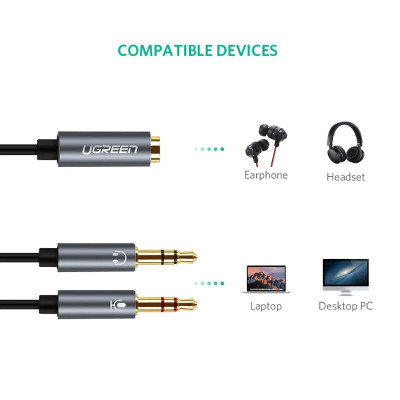Ugreen UG20898AV140TK 20CM màu Đen Dây chuyển âm thanh 3.5mm âm sang Jack Mic + Loa dương - HÀNG CHÍNH HÃNG