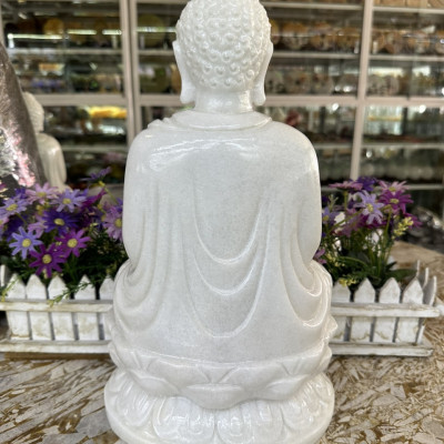 Tượng Phật Adida, phật tổ như lai ngồi đài sen đá cẩm thạch trắng - Cao 35cm
