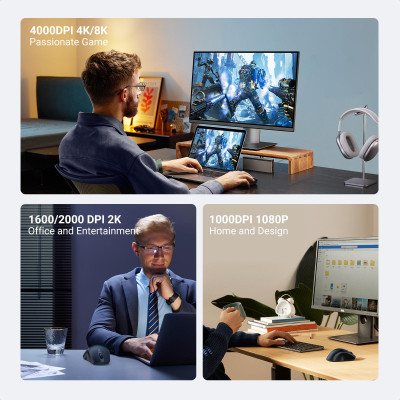 Ugreen UG15807MU101TK 4000DPI Bluetooth 6 nút điều chỉnh kiểu dáng Công thái học Màu Xanh Chuột không dây + BT Không kèm Pin AA - HÀNG CHÍNH HÃNG