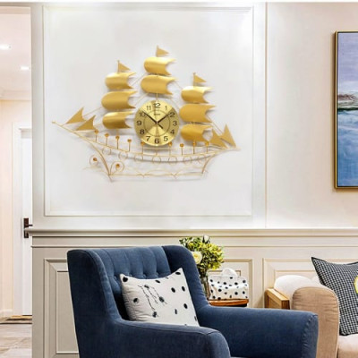 Đồng Hồ Treo Tường Đẹp Thuyền Buồm Vàng B68 kim trôi quà tặng tân gia nhà mới
